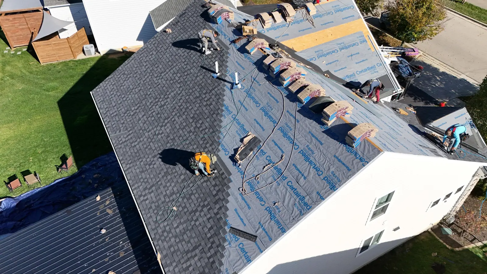 Roof tear-off down to the decking on a 317 Roofing Co. project in Central Indiana